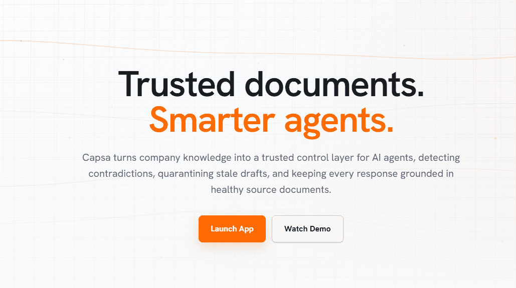 Capsa landing page introducing trusted documents for smarter AI agents